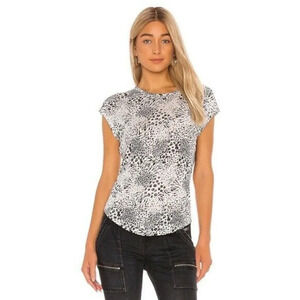 Joie Nell White & Black Printed Short Sleeve Linen T-Shirt M